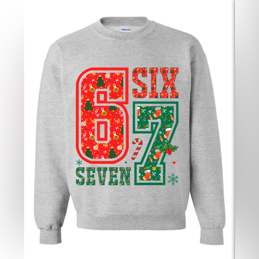 67 Gray Crewneck Holiday Crewneck sweater Finny Graphic size SMLXLXXLXXXL